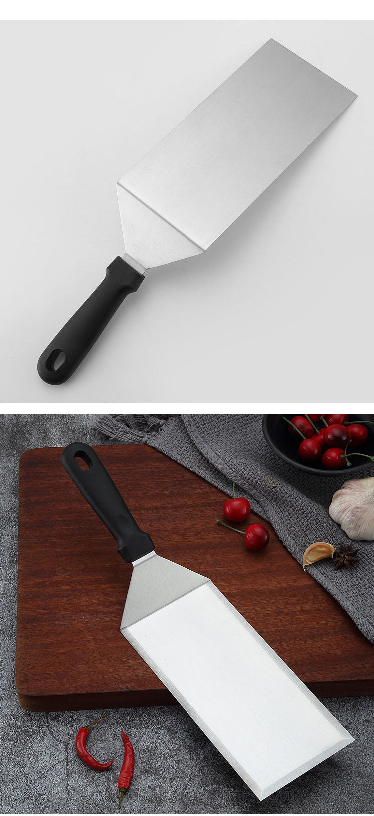Hot Sale Stainless Steel Large Frying Spatula Grill Accessories Camping Pancake Flipper Griddle Spatula Hamburger Turner Scraper