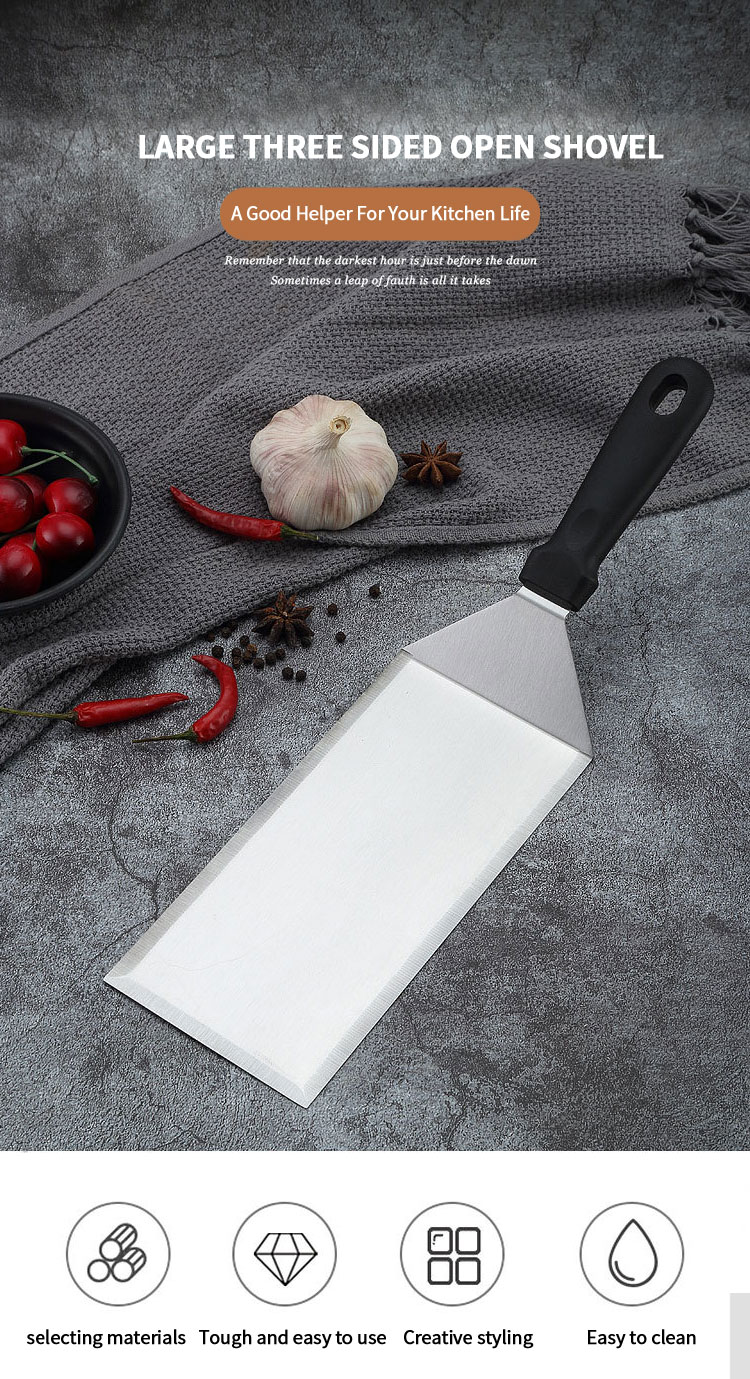 Hot Sale Stainless Steel Large Frying Spatula Grill Accessories Camping Pancake Flipper Griddle Spatula Hamburger Turner Scraper