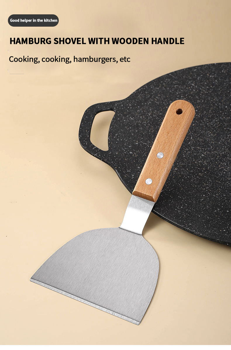 Hot Selling Stainless Steel Scraper Cutter With Wooden Handle Home Kitchen Pizza Shovel Bar Cake Cream Scraper Tools