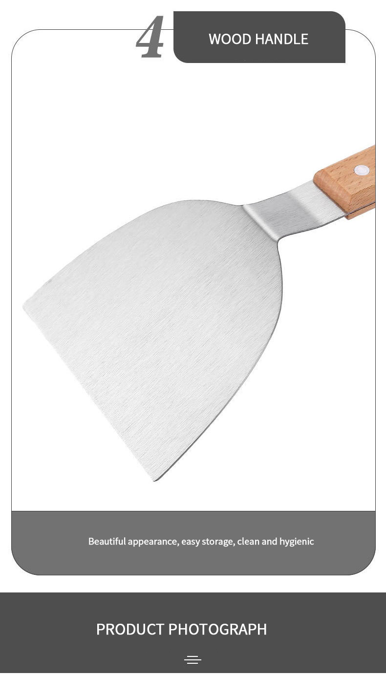 Hot Selling Stainless Steel Scraper Cutter With Wooden Handle Home Kitchen Pizza Shovel Bar Cake Cream Scraper Tools