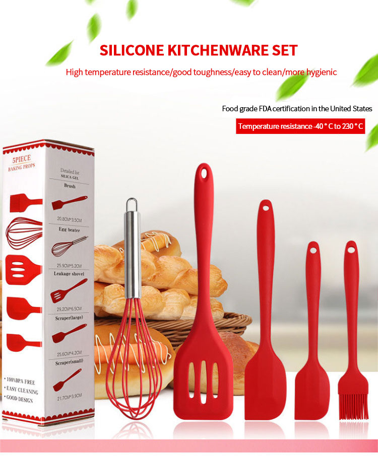 5 Pcs Kitchen Utensil Set Home And Kitchen Cooking Accessories Heat Resistant Silicone Kitchen Utensils Cooking Spatula Set