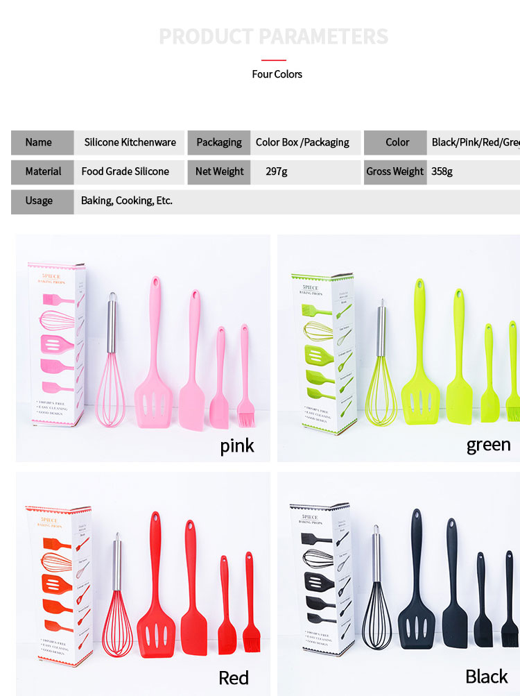 5 Pcs Kitchen Utensil Set Home And Kitchen Cooking Accessories Heat Resistant Silicone Kitchen Utensils Cooking Spatula Set