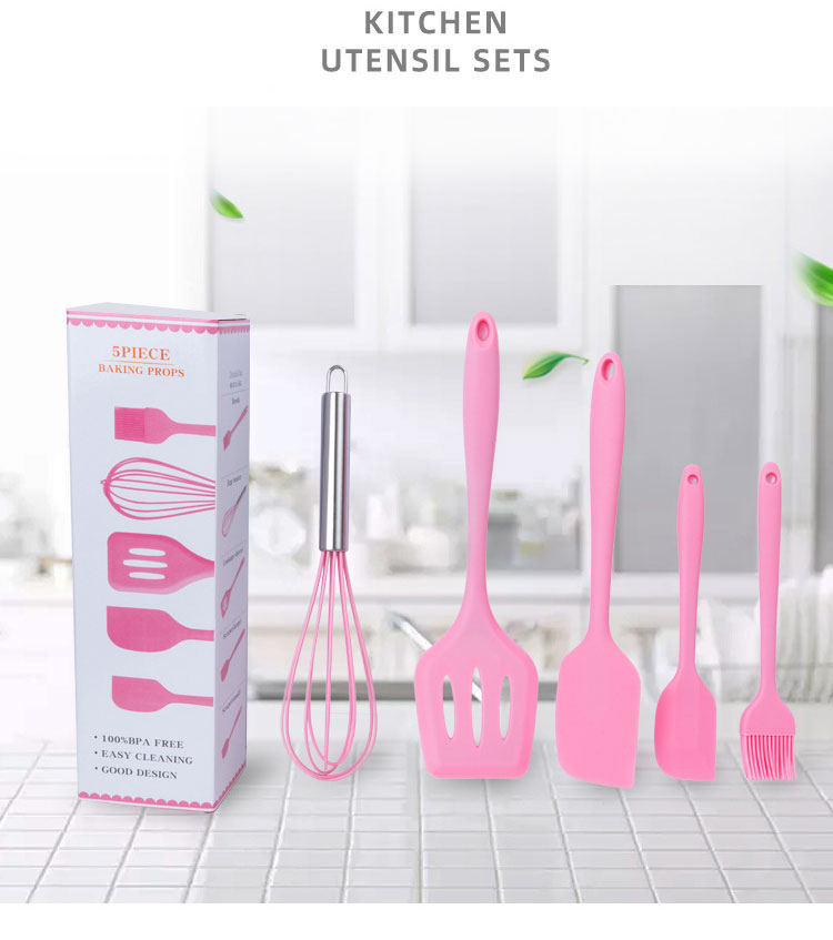 5 Pcs Kitchen Utensil Set Home And Kitchen Cooking Accessories Heat Resistant Silicone Kitchen Utensils Cooking Spatula Set