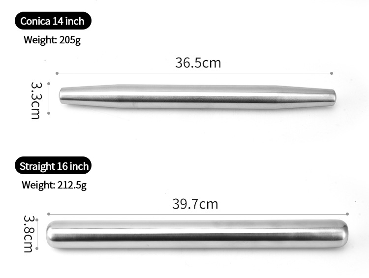Reusable Sus304 Food Grade Not Stick French Baking Utensils Dough Rolling Pin Smooth Stainless Steel Rolling Pin