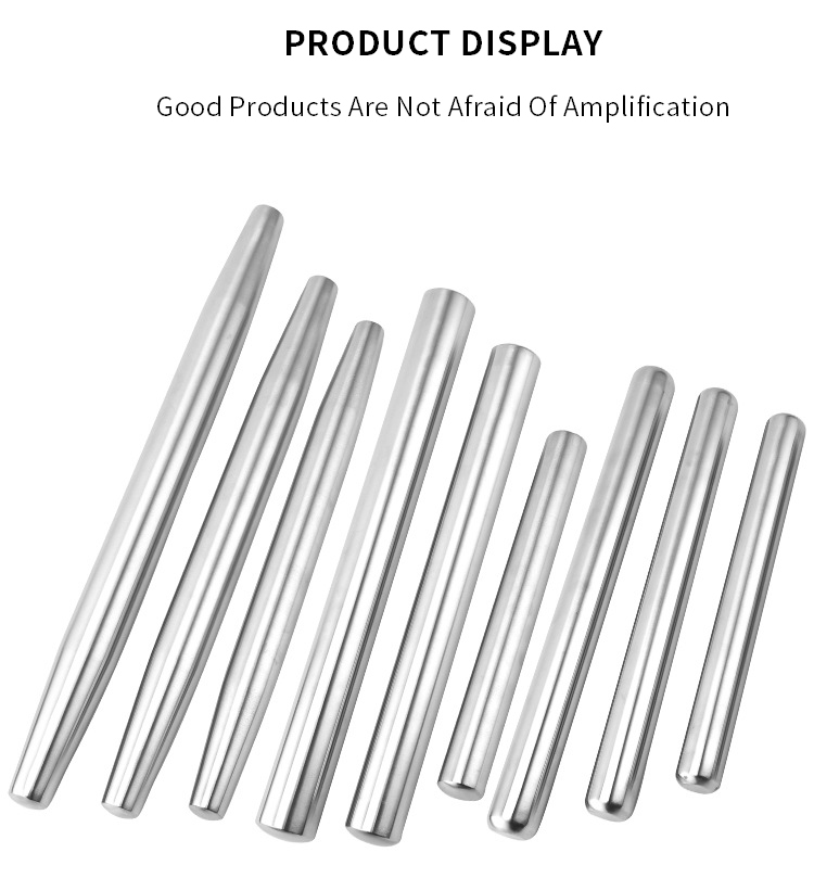 Reusable Sus304 Food Grade Not Stick French Baking Utensils Dough Rolling Pin Smooth Stainless Steel Rolling Pin