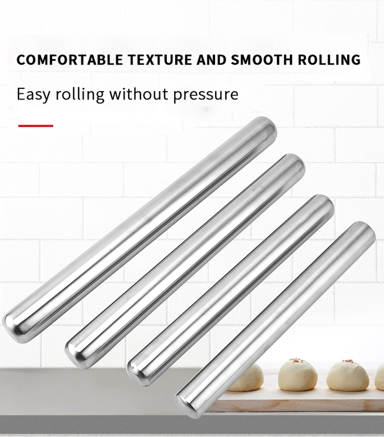 Reusable Sus304 Food Grade Not Stick French Baking Utensils Dough Rolling Pin Smooth Stainless Steel Rolling Pin