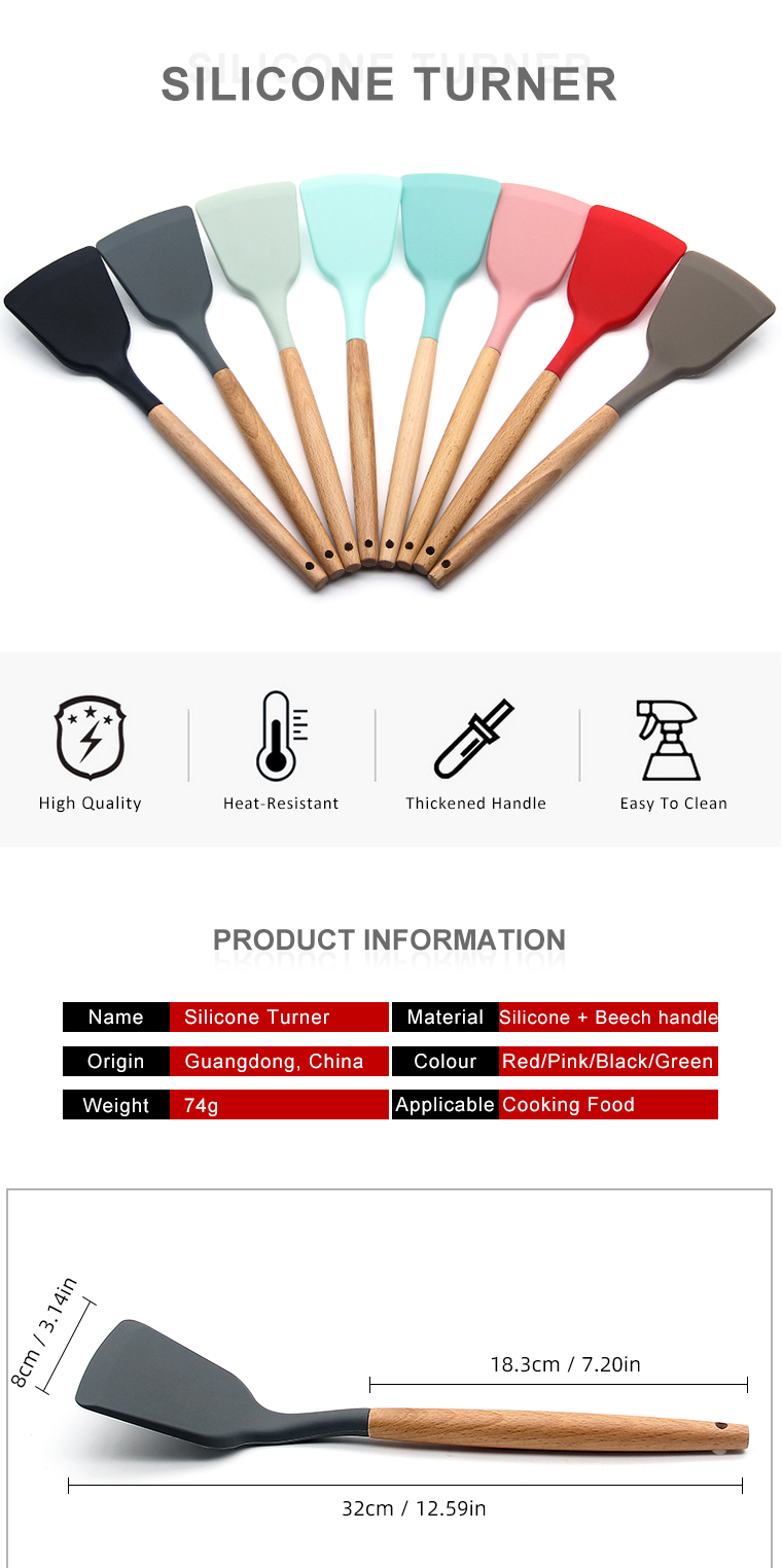 Top Seller Kitchen Turner Cooking Utensils Set Kitchen accessories Cookware Heat Resistant Silicone Turner Scraper Gadget