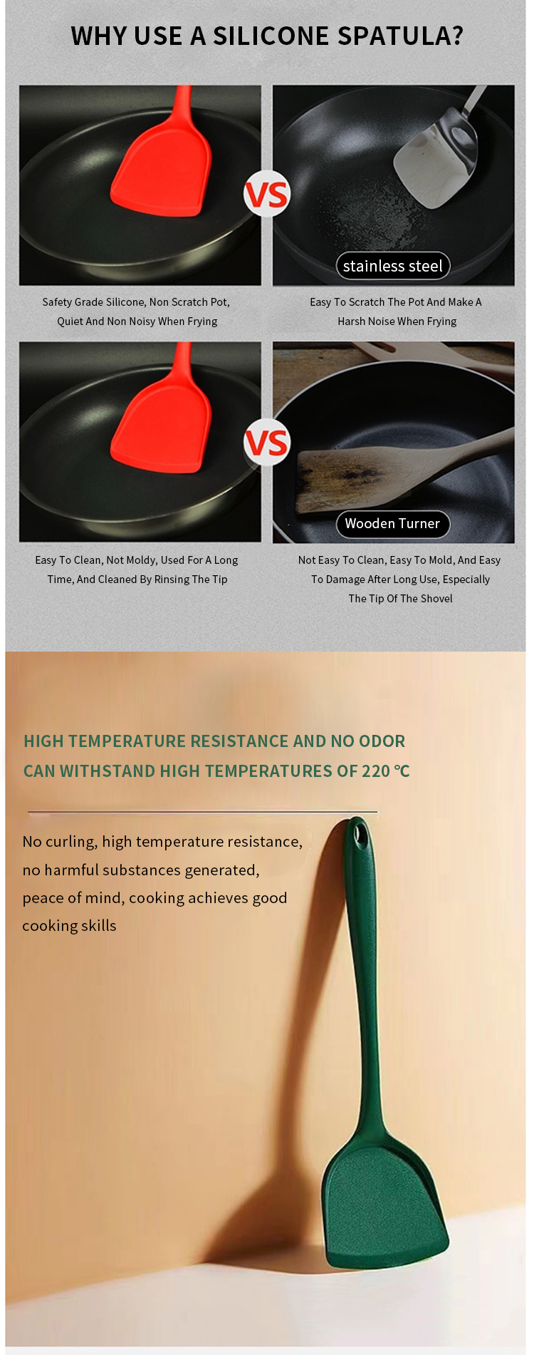 Kitchen Tools Silicone Turner Cooking accessories All-Inclusive Temperature Resistant Silicone Spatula For Kitchen Baking