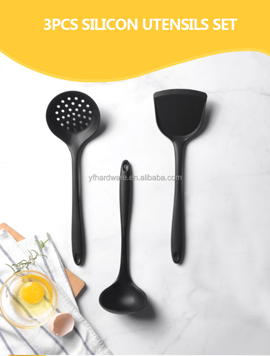 Wholesale Best Selling 3Pcs Silicone Kitchen Utensils Set Kitchen Gadgets Spoon Cooking Utensil Set