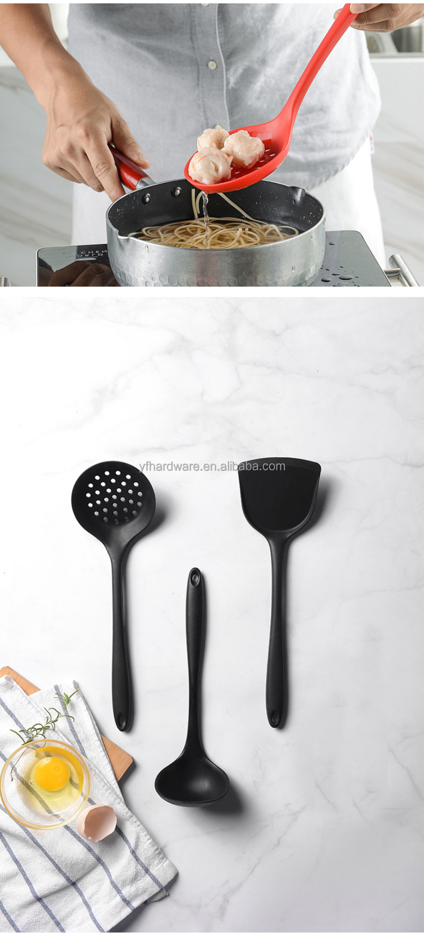 Wholesale Best Selling 3Pcs Silicone Kitchen Utensils Set Kitchen Gadgets Spoon Cooking Utensil Set