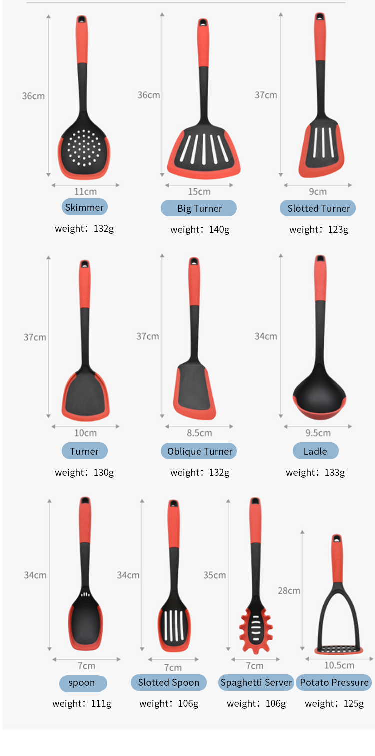 Upgrade 10Pieces In 1 nylon Kitchen Accessories Cooking Utensil Set With Kitchen Utensils