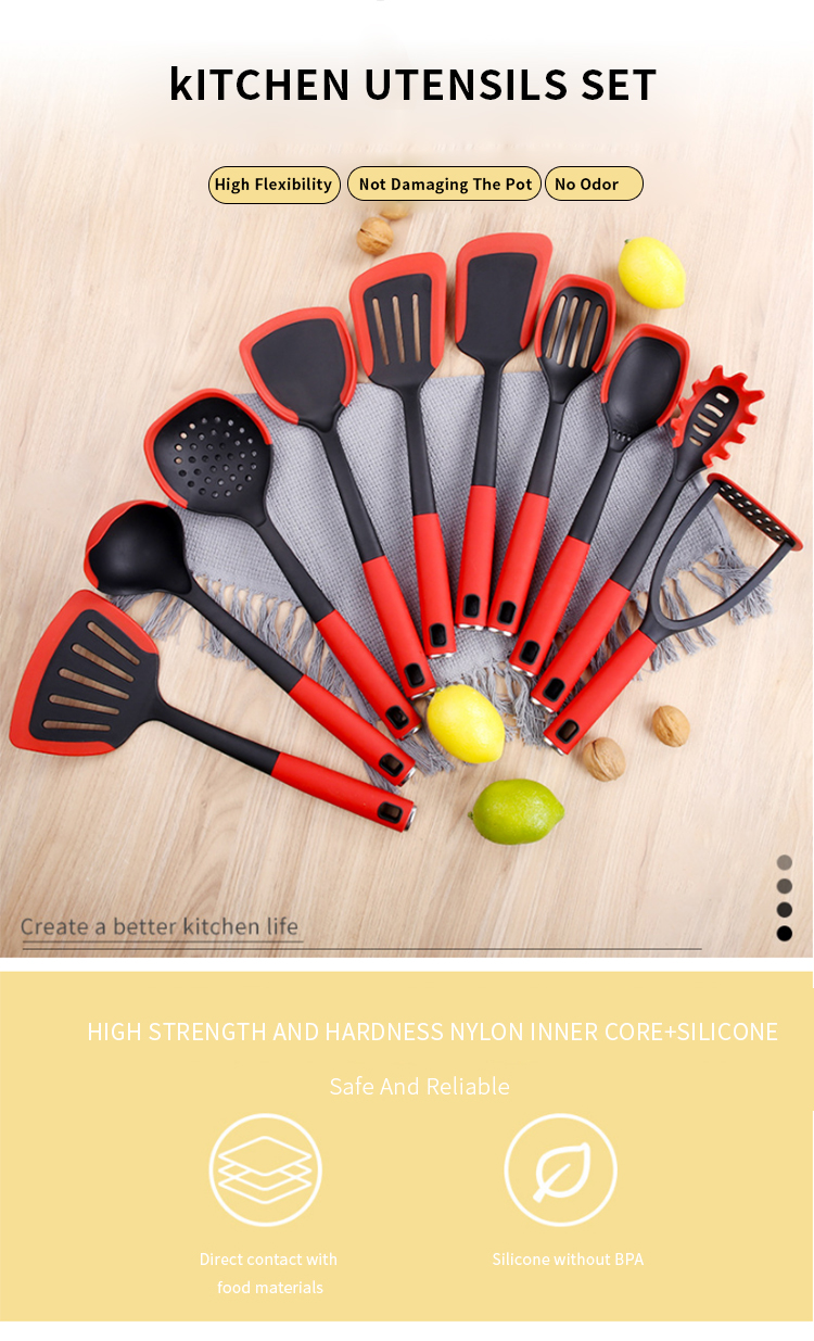 10pcs Stainless Steel Nylon Utensils Set Kitchen Gadgets Utensils Kitchen Accessories Set Nylon Kitchen Utensil Set