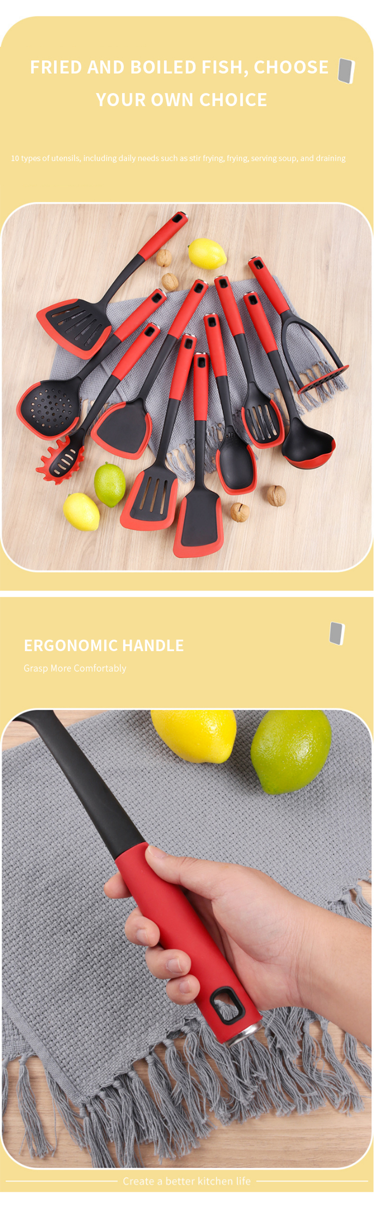 10pcs Stainless Steel Nylon Utensils Set Kitchen Gadgets Utensils Kitchen Accessories Set Nylon Kitchen Utensil Set