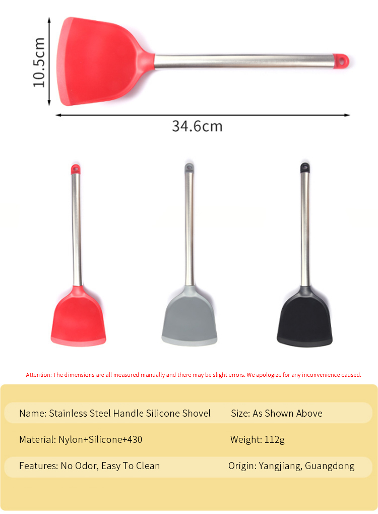 Stainless Steel Handles Silicone Cooking Turner Spatula Heat Resistant Heavy Duty Metal Kitchen Silicone Turner