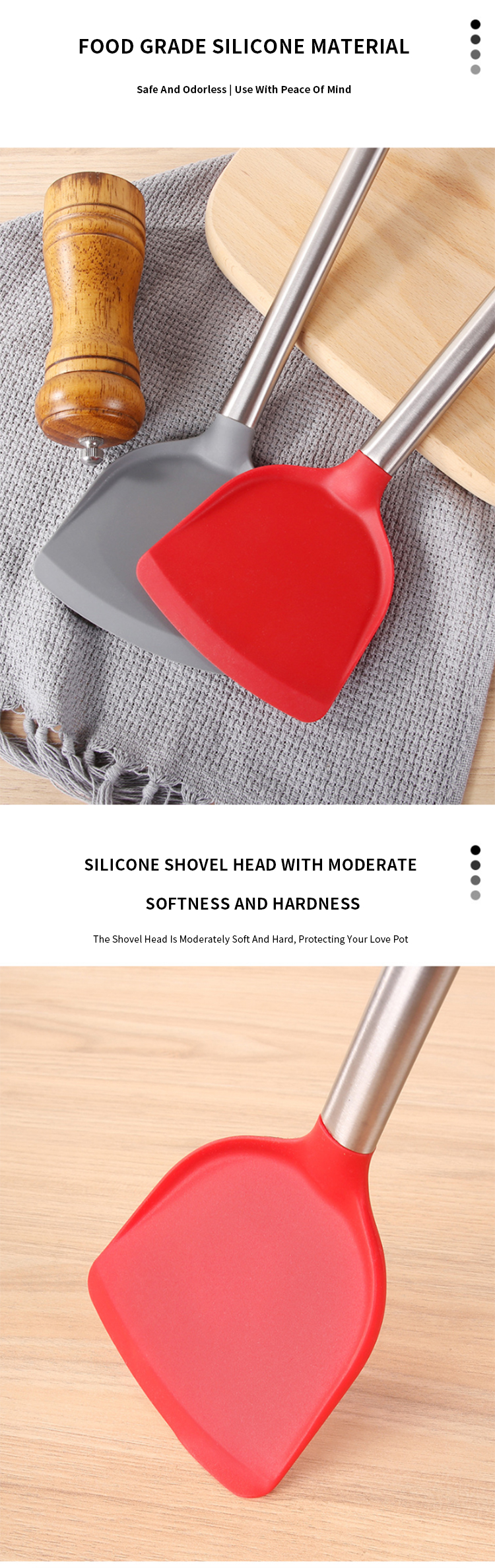 Stainless Steel Handles Silicone Cooking Turner Spatula Heat Resistant Heavy Duty Metal Kitchen Silicone Turner