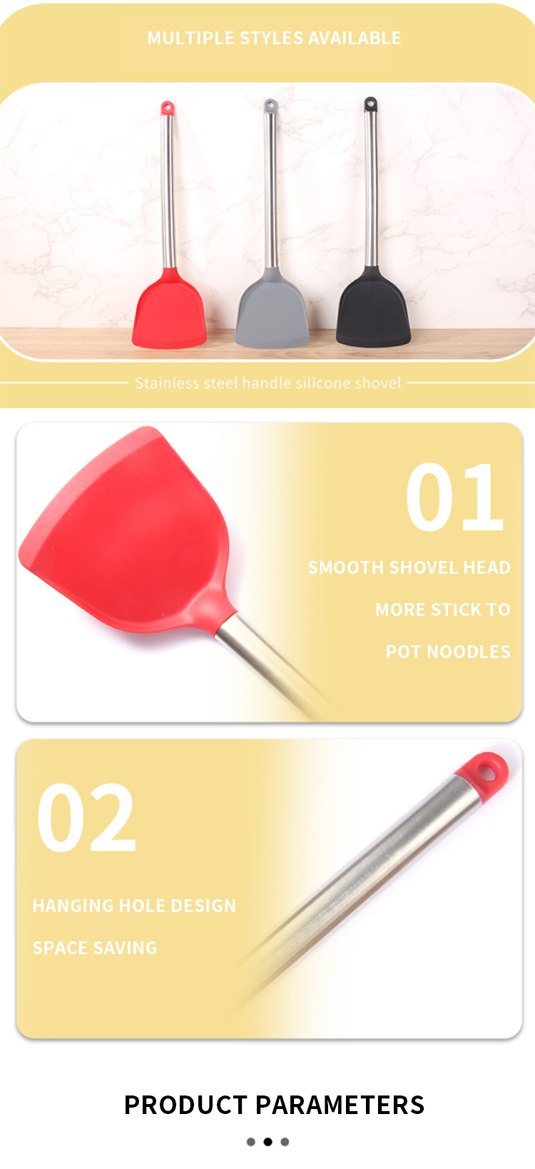 Stainless Steel Handles Silicone Cooking Turner Spatula Heat Resistant Heavy Duty Metal Kitchen Silicone Turner