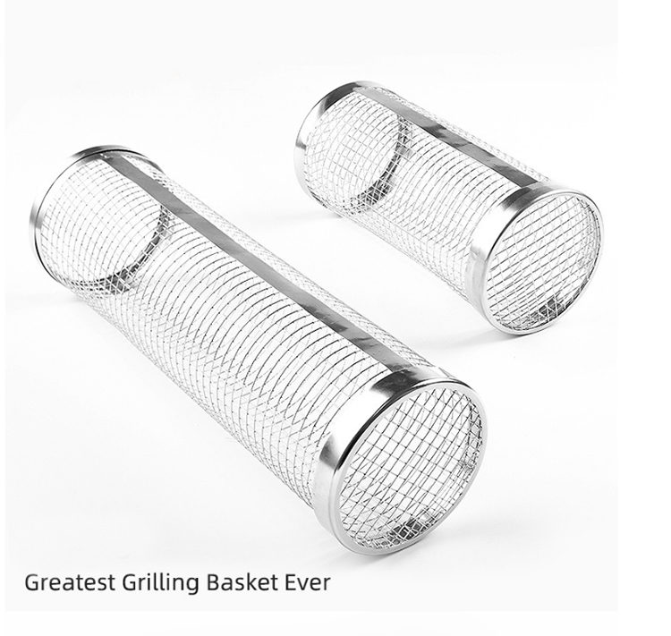Wholesale Stainless Steel Bbq Rotisserie Basket Bbq Grilling Accessories Outdoor Camp Round Bbq Grill Basket