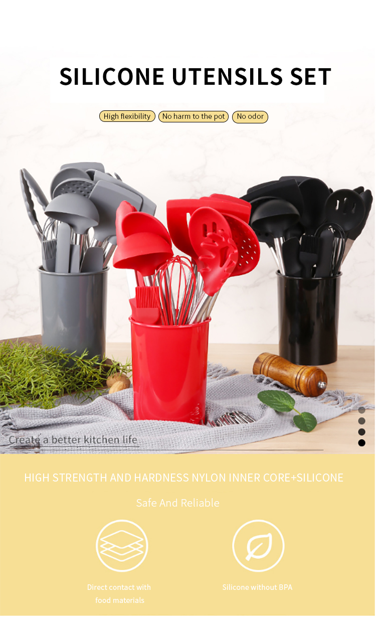 Silicone Cooking Utensil Set Cookware Kitchen Utensils Set With Stainless Steel Handle 25 Pcs Kitchen Gadgets Tools Set