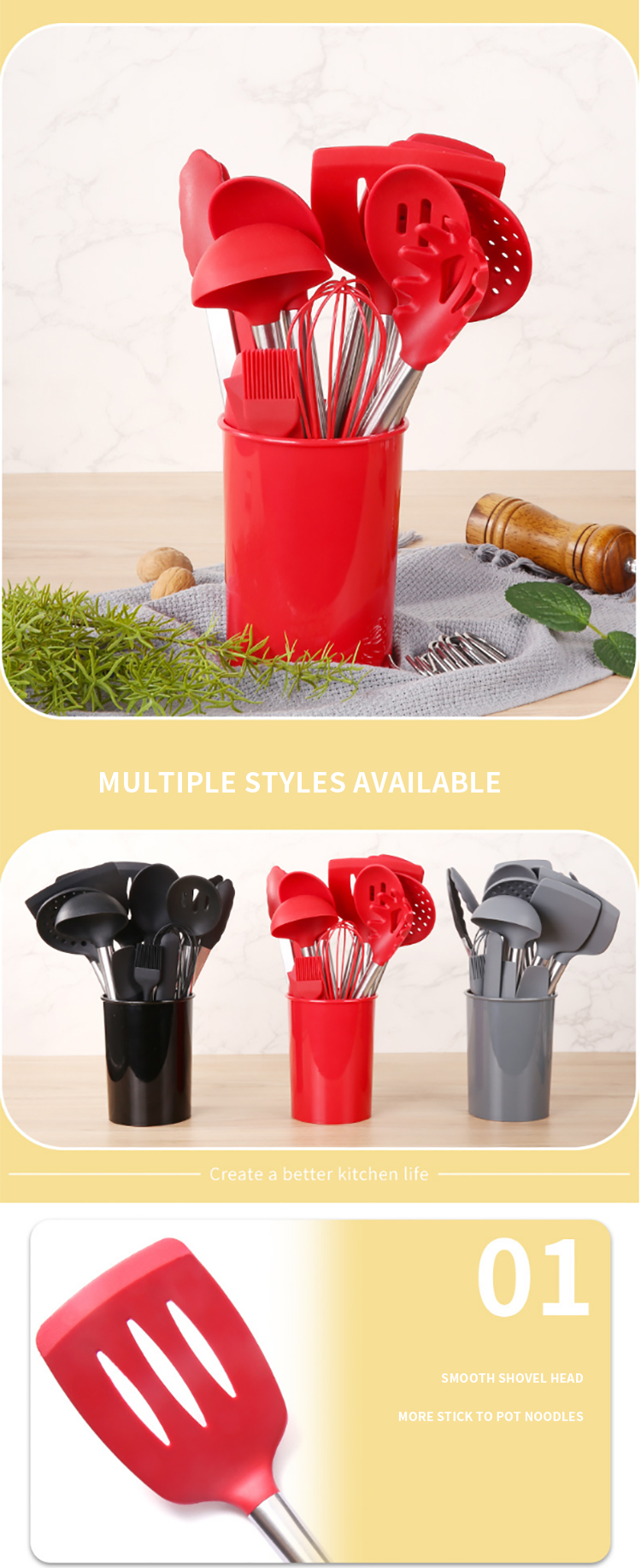 Silicone Cooking Utensil Set Cookware Kitchen Utensils Set With Stainless Steel Handle 25 Pcs Kitchen Gadgets Tools Set