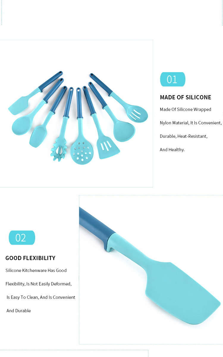 Hot Sale 8pcs Kitchen Cooking Utensil Set Baking Kitchen Gadget Nonstick Silicone Spatula Wholesale Silicone Kitchenware