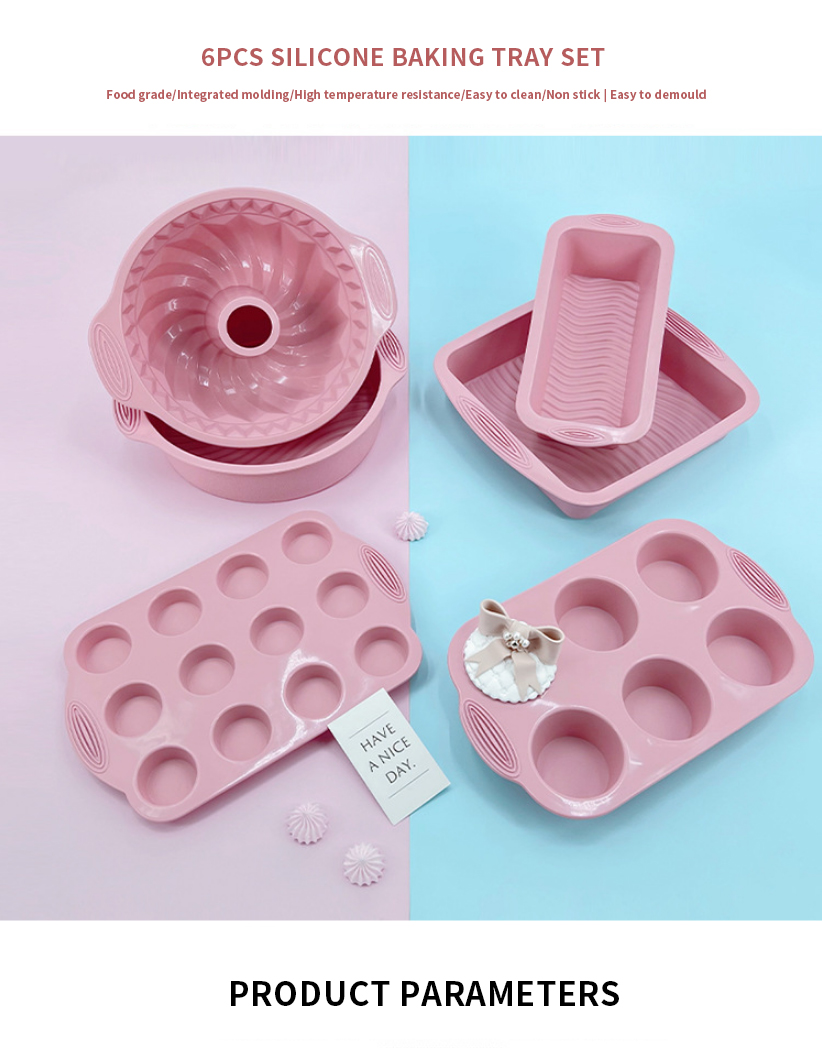6 Piece Silicone Bakeware Set Premium Silicone Molds Round Cake Pan Loaf Toast Bread Pan Mini Muffin Pan Cake Mould Set