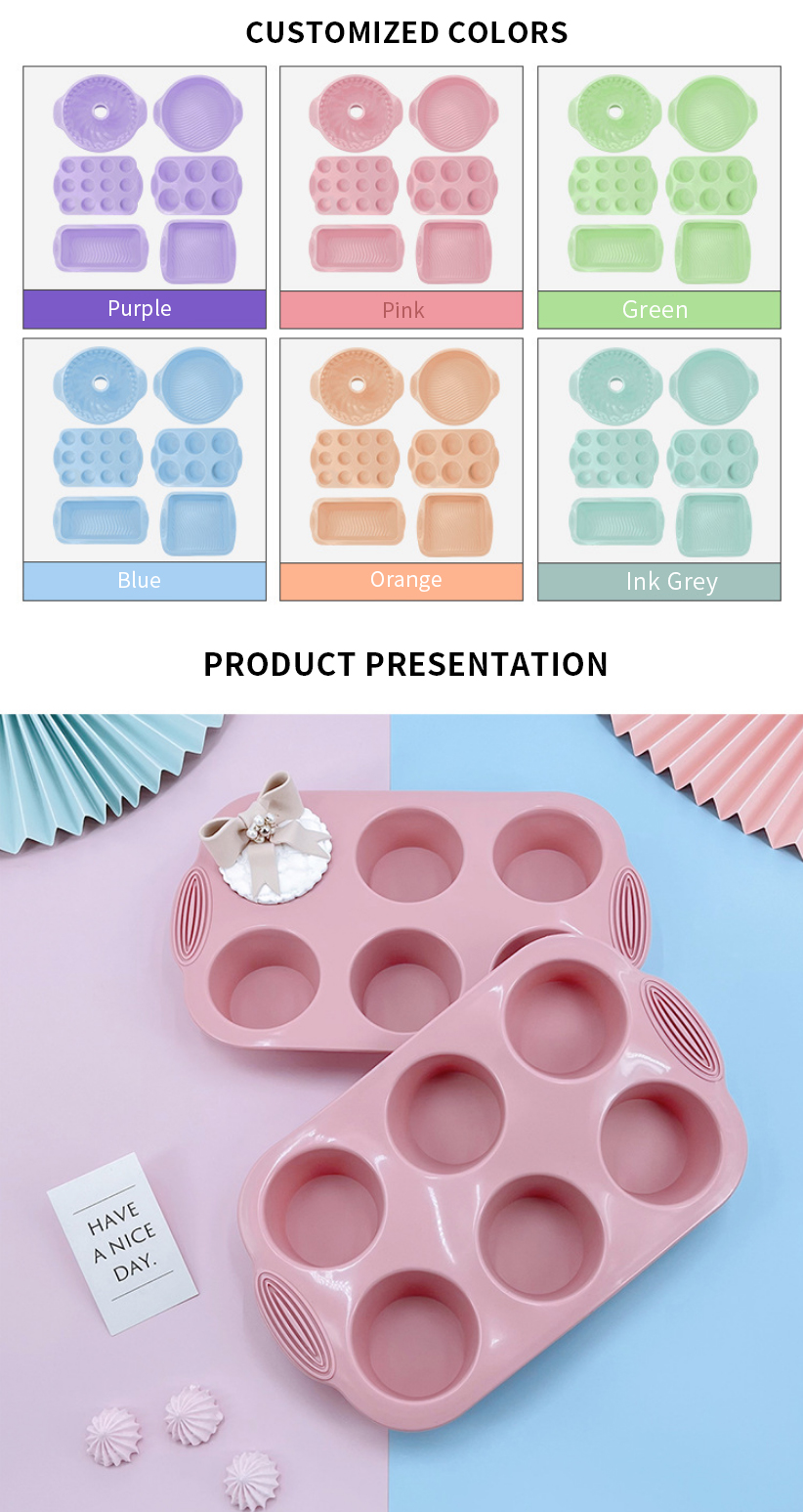 6 Piece Silicone Bakeware Set Premium Silicone Molds Round Cake Pan Loaf Toast Bread Pan Mini Muffin Pan Cake Mould Set