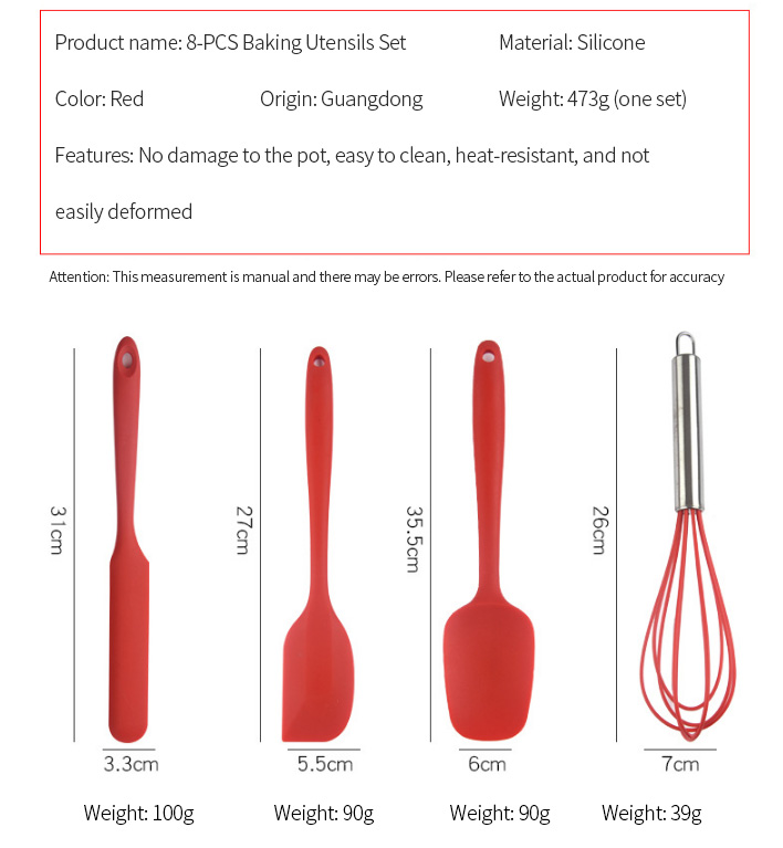 8 Piece Non-Stick Spatula Oil Brush Food Grade Silicone Kitchenware Utensils Set Baking Cooking Utensils Set
