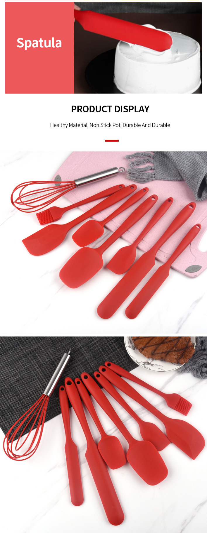 8 Piece Non-Stick Spatula Oil Brush Food Grade Silicone Kitchenware Utensils Set Baking Cooking Utensils Set