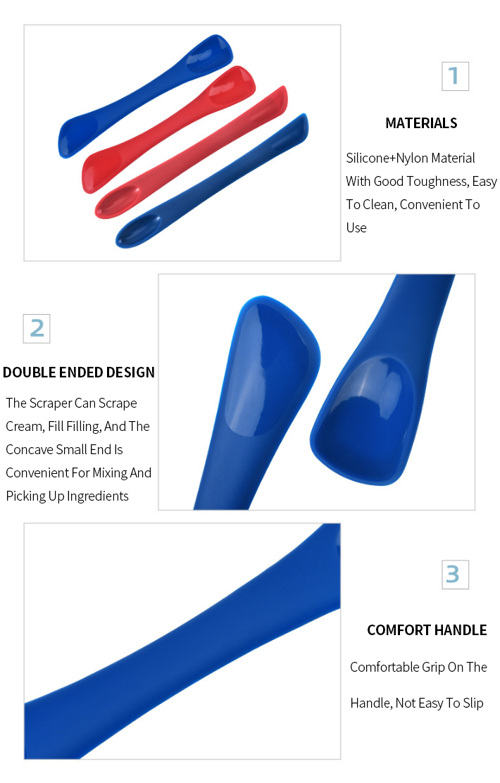 Factory Customized Wholesale Food Grade Kitchen Silicone Rubber Jam Small Tip Scraper Extra Long Handled Spatula