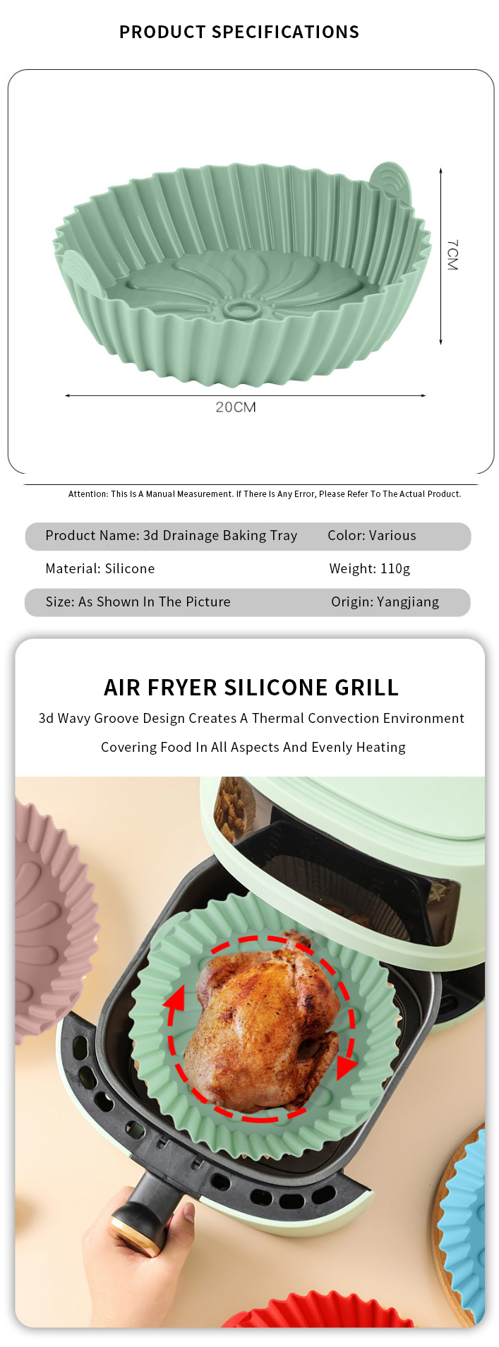 110G Silicone Air Fryer Pot Bake Dish Foldable Baking Pan Tools Pastry Tools Silicone Air Fryer Liners For Kitchen With Tray