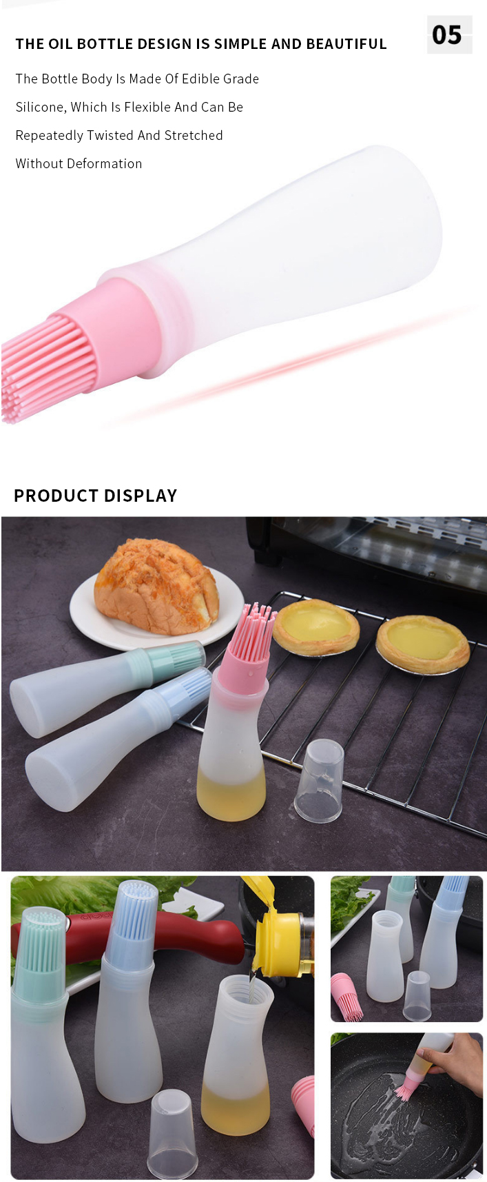 Dishwasher safe Heat Resistant BBQ Silicone Oil Brush, High Temperature Silicone Oil Bottle Brush Barbecue Baking Cake Brush