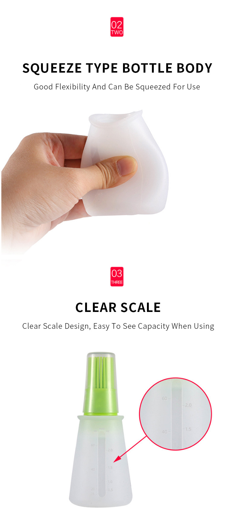 New Design ECO-friendly Brush On The Lid Silicone Cooking Oil Bottle Kitchen Oil Bottle