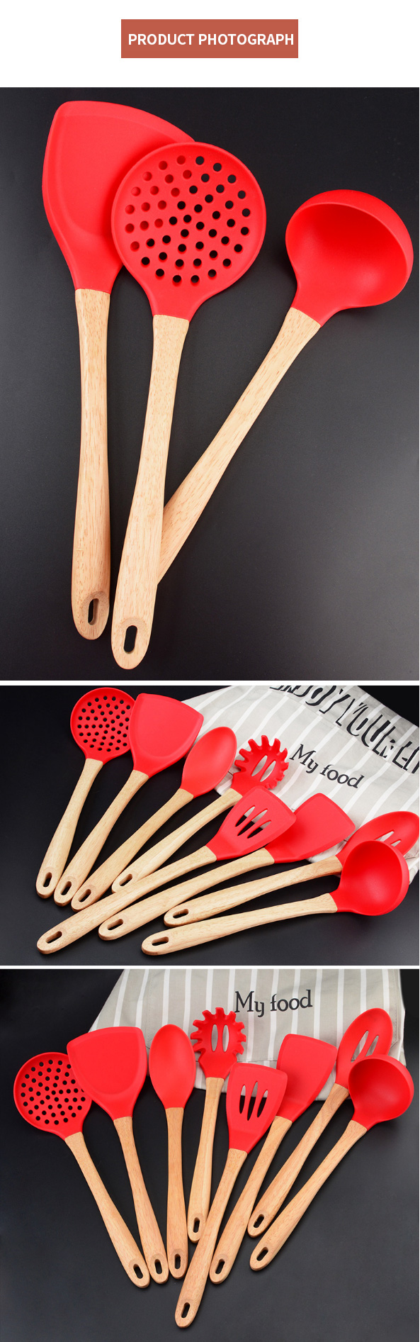 Kitchen Tool Set 2023 New Style 8 Pieces Kitchenware Red Cooking Tools Silicone Kitchen Utensils Set