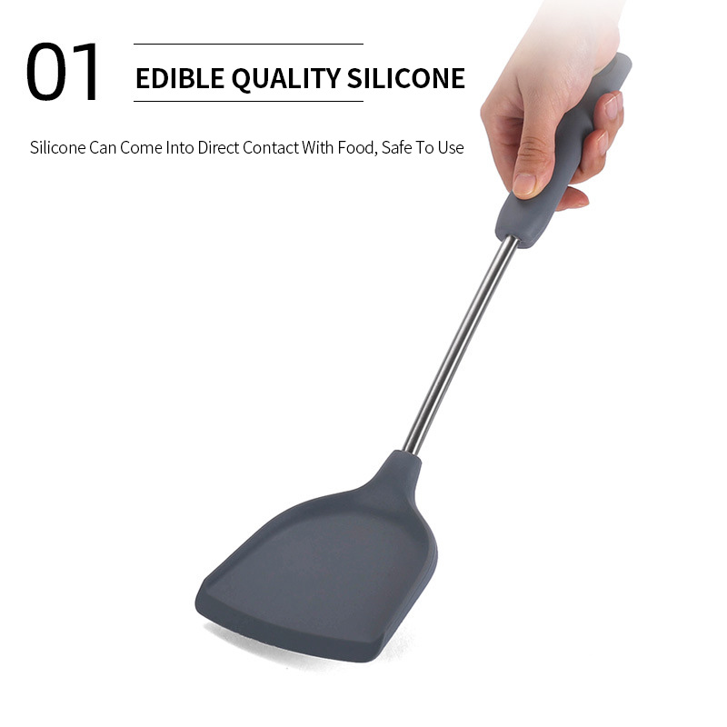 Non-Stick Silicone Spatula Kitchen Utensil for cooking Baking Stir-fry Silicone cooking Turner with long Handle
