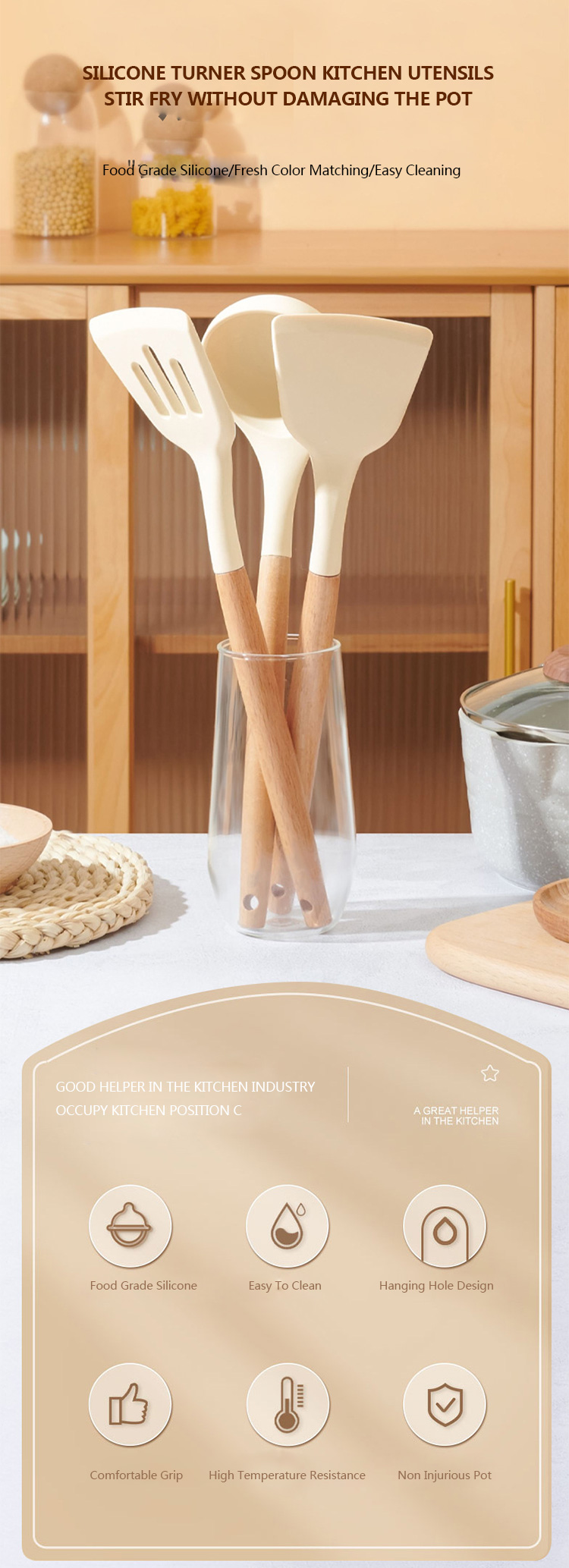 Wholesale smart kitchen utensils kitchenware 3pcs silicone kitchen accessories set for home