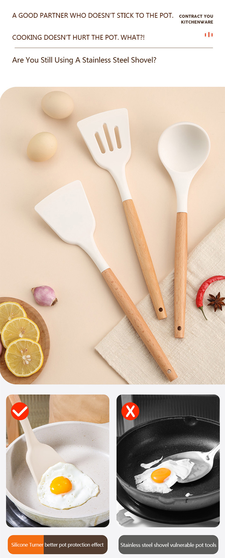 Wholesale smart kitchen utensils kitchenware 3pcs silicone kitchen accessories set for home