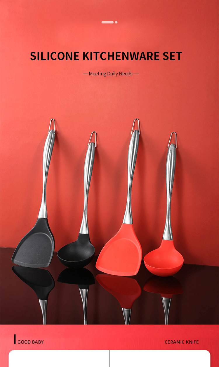 2 Piece Stainless Steel Handle Heat Resistance Innovation Black silicon kitchen tools set With Stainless Steel Core