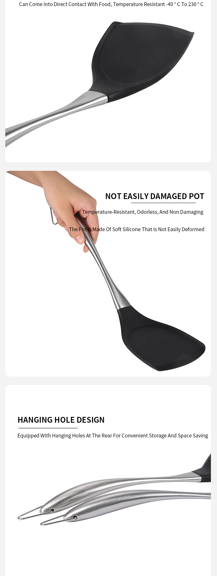 2 Piece Stainless Steel Handle Heat Resistance Innovation Black silicon kitchen tools set With Stainless Steel Core