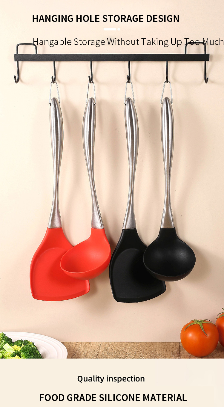 2 Piece Stainless Steel Handle Heat Resistance Innovation Black silicon kitchen tools set With Stainless Steel Core