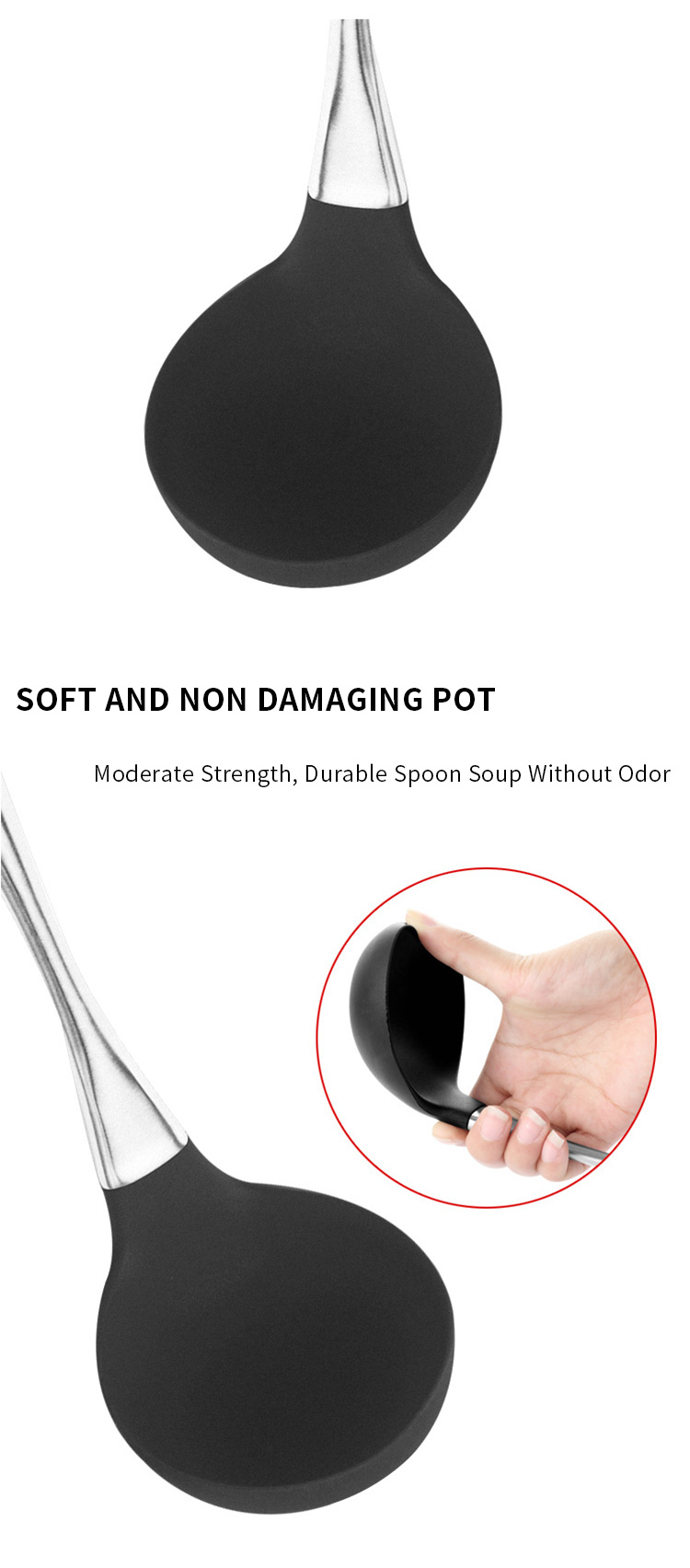 Kitchen Utensils High Quality Custom Silicone Hot Pot Long Handle Food Serving Soup Ladle Spoon