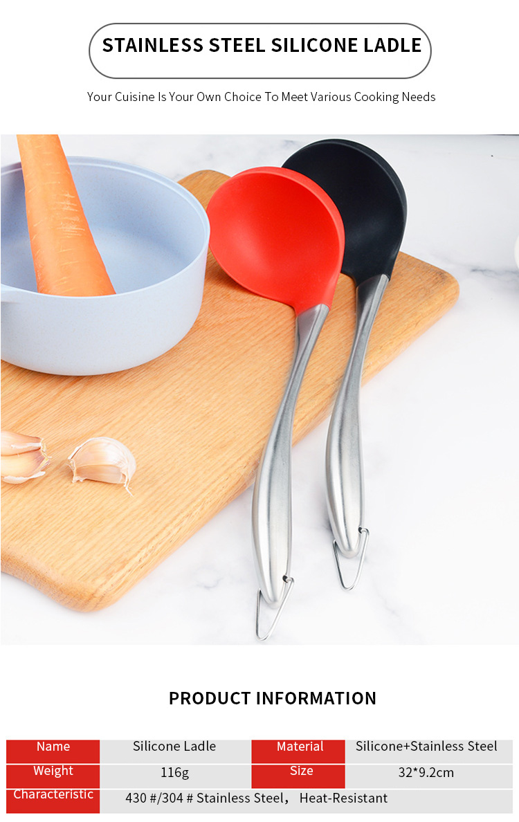Kitchen Utensils High Quality Custom Silicone Hot Pot Long Handle Food Serving Soup Ladle Spoon