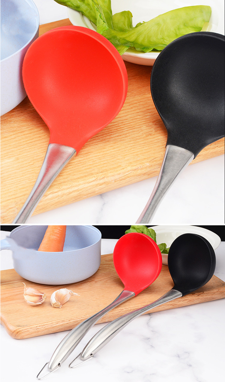 Kitchen Utensils High Quality Custom Silicone Hot Pot Long Handle Food Serving Soup Ladle Spoon