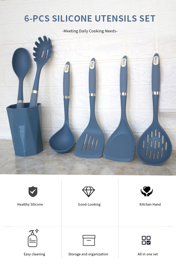 New Products Home And Kitchen Accessories 6pcs Heat Resistant Silicone Cooking Utensils Kitchen Set De Cuisine Wholesale