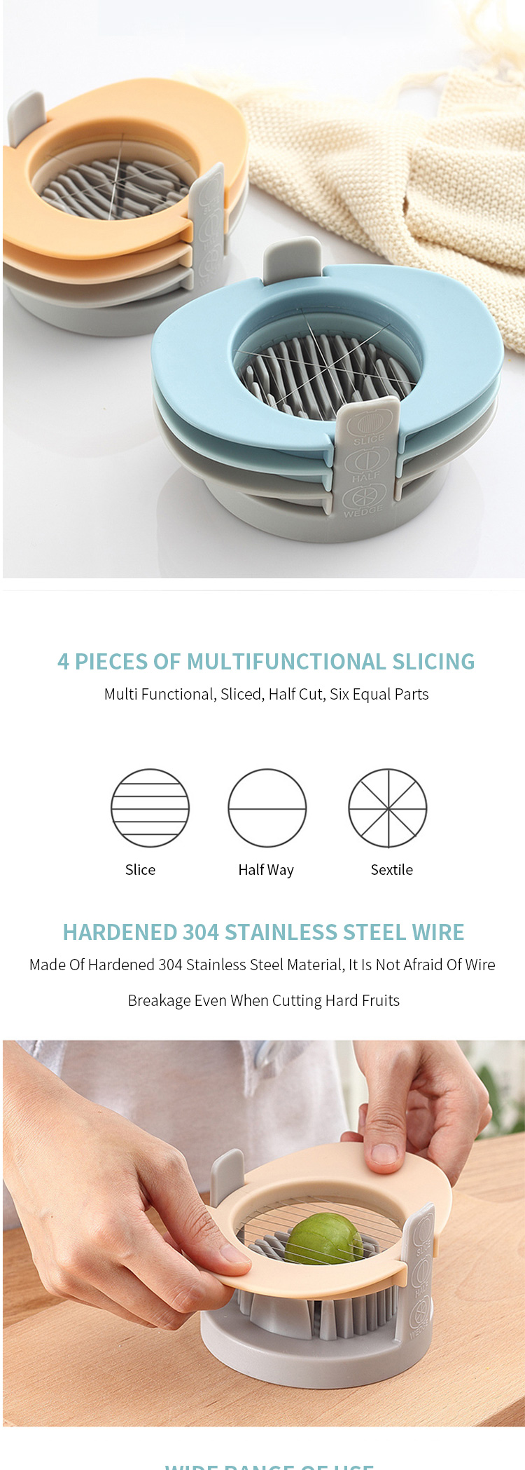 3 In 1 Manual Vegetable Chopper Cutter Slicer Kitchen Gadgets Stainless Steel Fruit Egg Cutter Slicer
