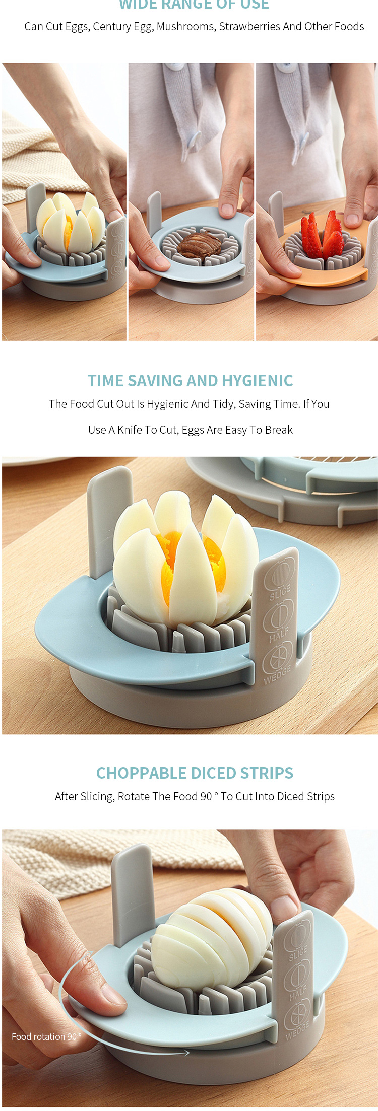 3 In 1 Manual Vegetable Chopper Cutter Slicer Kitchen Gadgets Stainless Steel Fruit Egg Cutter Slicer