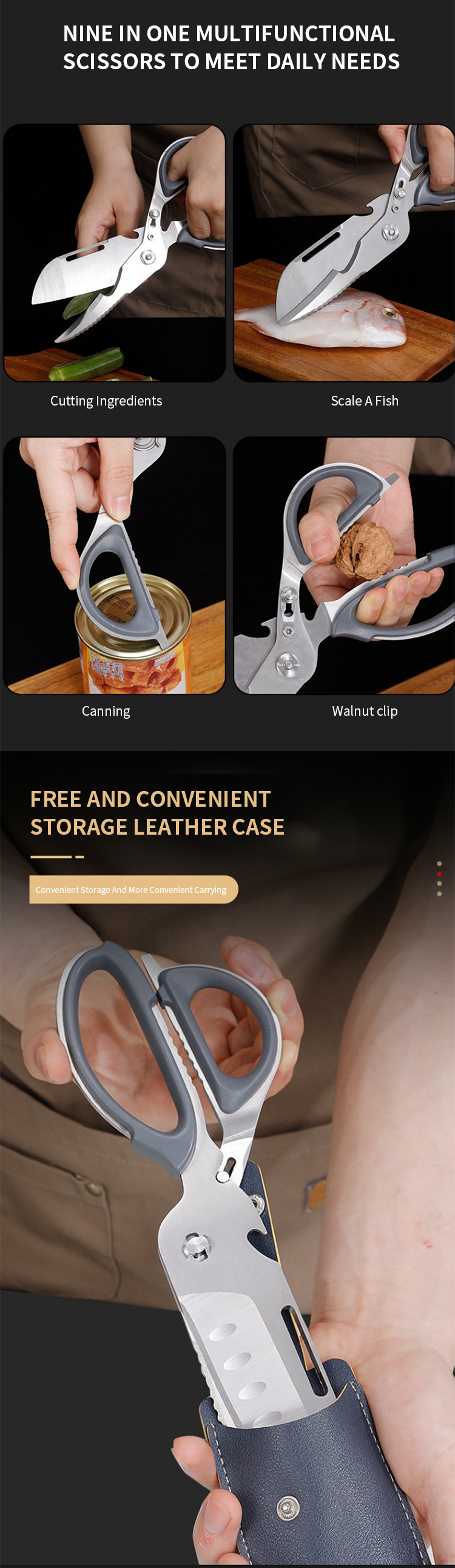 2023 Multifunctional Meat Scissors Stainless Steel Kitchen Shears Chicken Bone Scissor With Nut Cracker