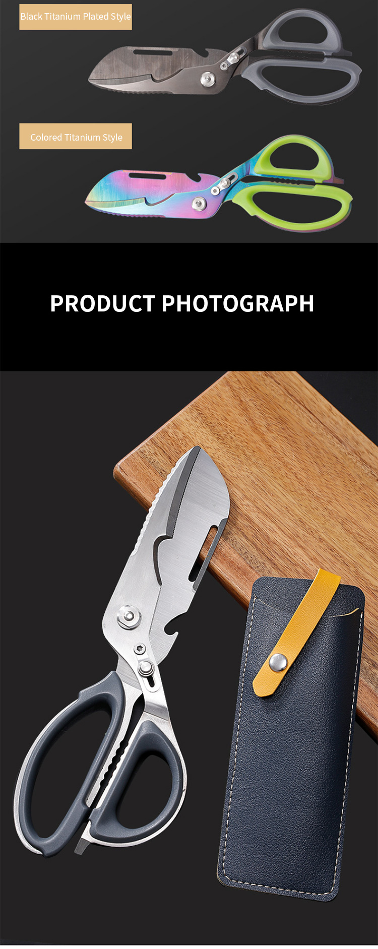 2023 Multifunctional Meat Scissors Stainless Steel Kitchen Shears Chicken Bone Scissor With Nut Cracker