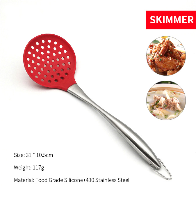 Best Selling Products 2023 in online Stainless Steel Hollow Handle Silicone Colander Skimmer Spoon