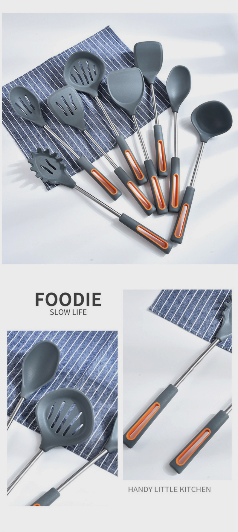 9-Piece Kitchen Set Stainless Steel Silicone Cooking Utensils with Eco-FriendlyNylon and 430 Stainless Steel Handles