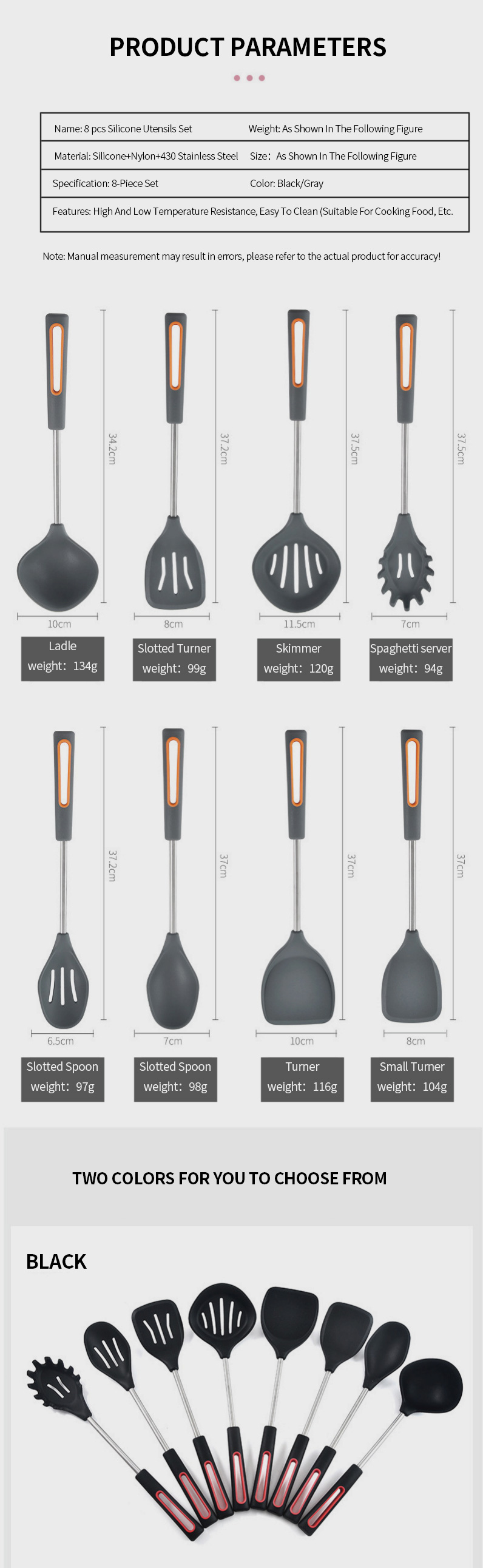 9-Piece Kitchen Set Stainless Steel Silicone Cooking Utensils with Eco-FriendlyNylon and 430 Stainless Steel Handles